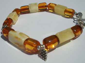 Sterling silver bracelet - amber beads