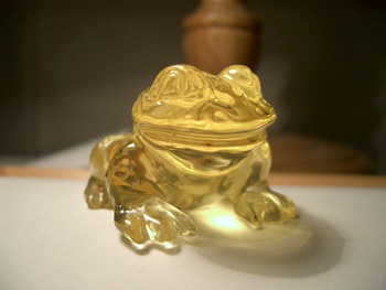 Natural green amber frog. Handmade green amber carvings.