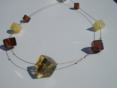 Amber rain necklace - polished cube amber beads