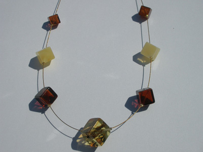 Amber rain necklace - polished cube amber beads