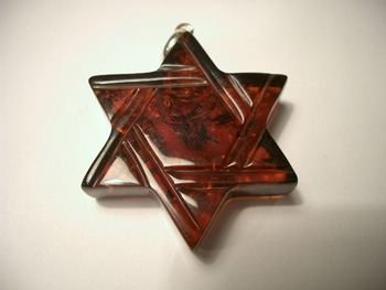 Star of David amber pendant - dark cognac color - spangled