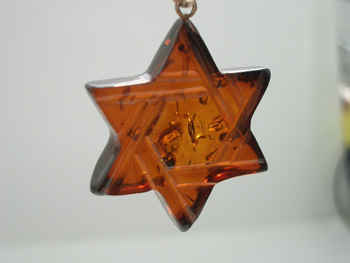 Transparent Baltic amber Star of David pendant
