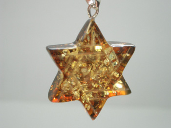 Amber star of David pendant - light green color Baltic amber
